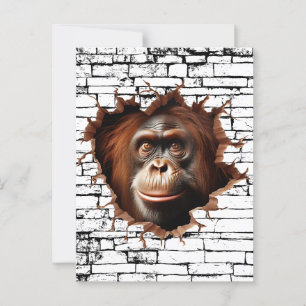 3D Orangutan Wall Break Art – Realistic Safari Postcard