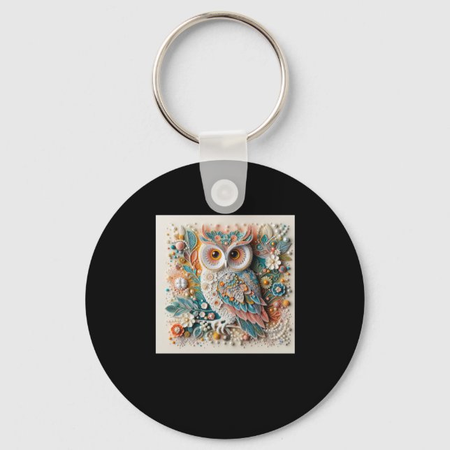3d Owl #7 Sticker  Key Ring (Front)