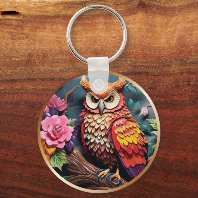3D Owl with Flowers himsical Nature-Inspired Key Ring (Back)