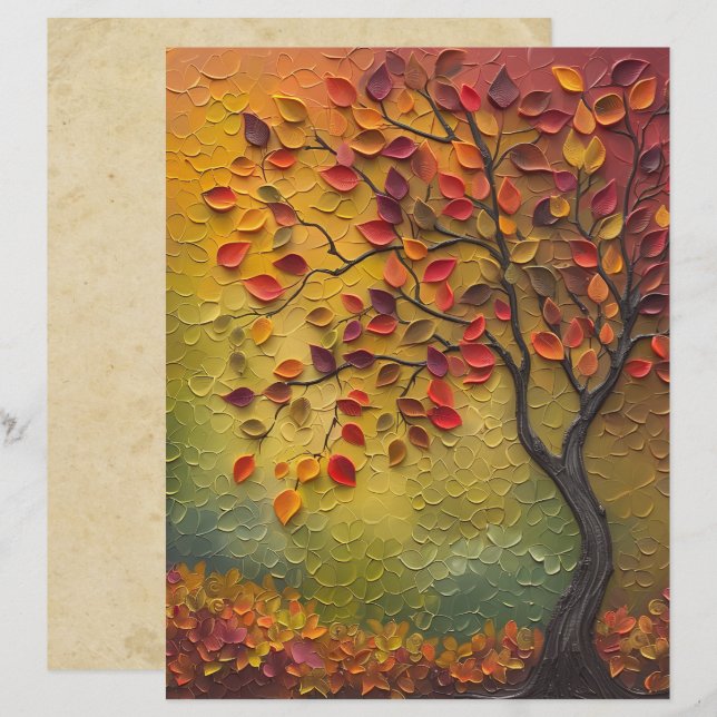 3D Painting Autumn Tree Scrapbook Paper (Front/Back)