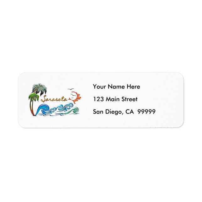 3d Palms, Waves & Sunset SARASOTA Return Address Label (Front)