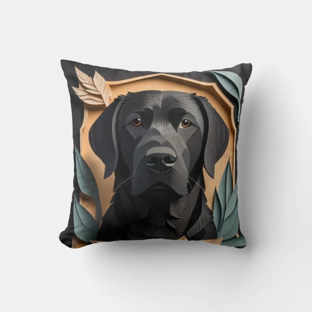 3D Paper Art Black Labrador Design T-shirt  Cushion (Front)