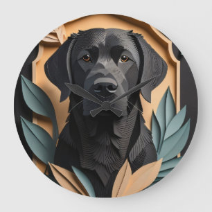 3D Paper Art Black Labrador Design T-shirt Large Clock