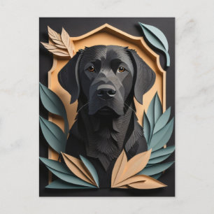 3D Paper Art Black Labrador Design T-shirt  Postcard