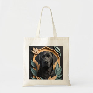 3D Paper Art Black Labrador Design T-shirt Tote Bag