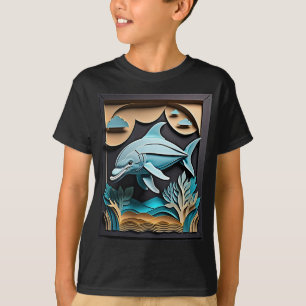 3D Paper Art Dolphin Design T-shirt 