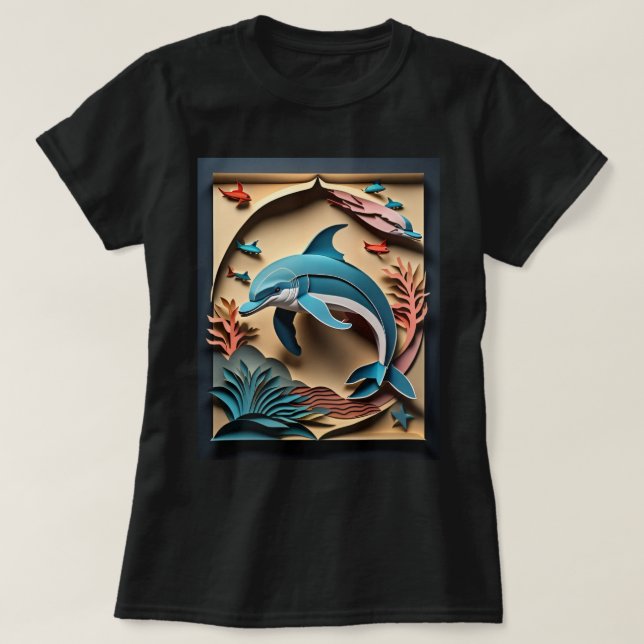 3D Paper Art Dolphin Design T-shirt  (Design Front)