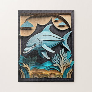 3D Paper Art Dolphin Design T-shirt  Jigsaw Puzzle