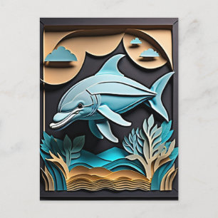 3D Paper Art Dolphin Design T-shirt Postcard
