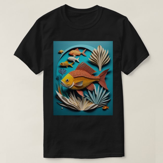 3D Paper Art Fish Design T-shirt  (Design Front)