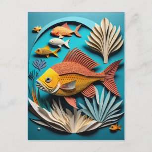 3D Paper Art Fish Design T-shirt Postcard