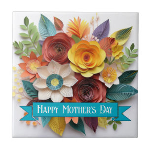 3D Paper Art Floral Mother's Day Ceramic Tile