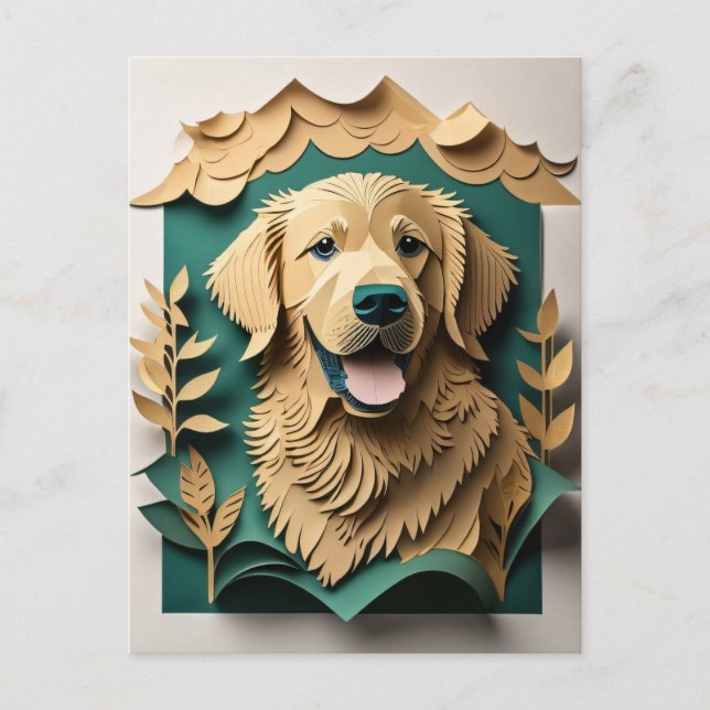 3D Paper Art Golden Retriever Design T-shirt  Postcard (Front)