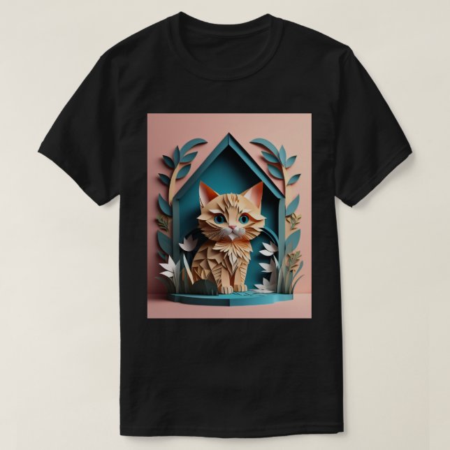 3D Paper Art Kitten Design T-shirt  (Design Front)