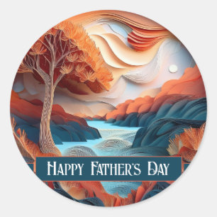 3D Paper Art Trees River Father's Day Classic Round Sticker