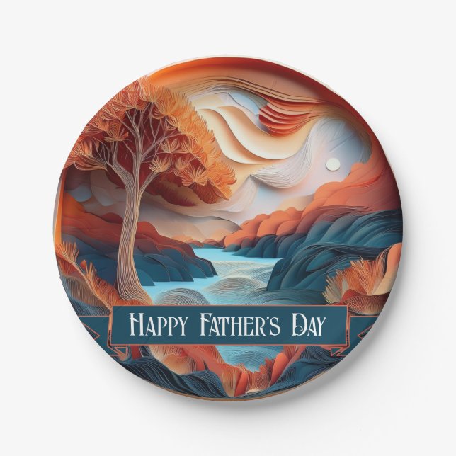 3D Paper Art Trees River Father's Day Plate (Front)