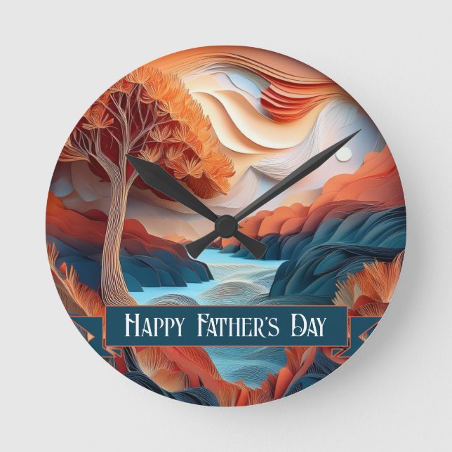 3D Paper Art Trees River Father's Day Round Clock (Front)