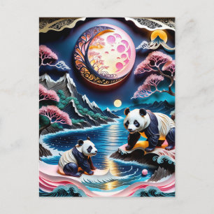 3D paper big panda with little panda is a great wa Postcard