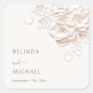 3D Paper Cut Roses Wedding Square Sticker