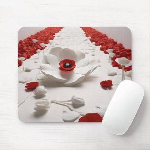 3D Paper Flower Art  Bold Red & White Design Mouse Pad