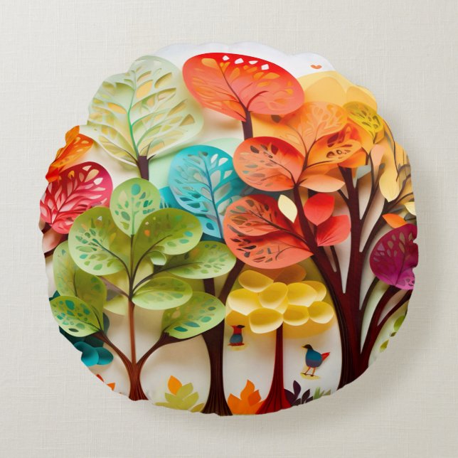3D Paper Layer Tree Landscape Nature Gift for Her Round Cushion (Front)