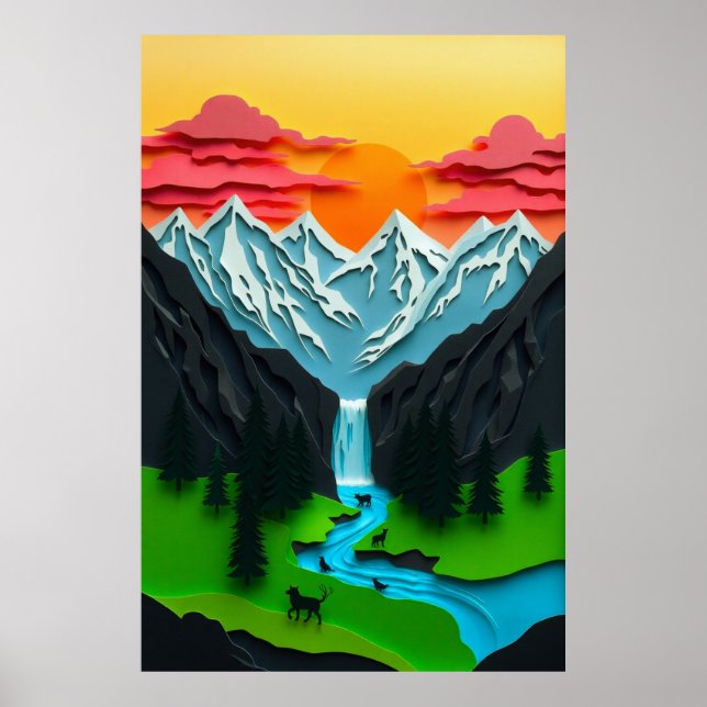 3D Papercraft Mountain Landscape Poster (Front)