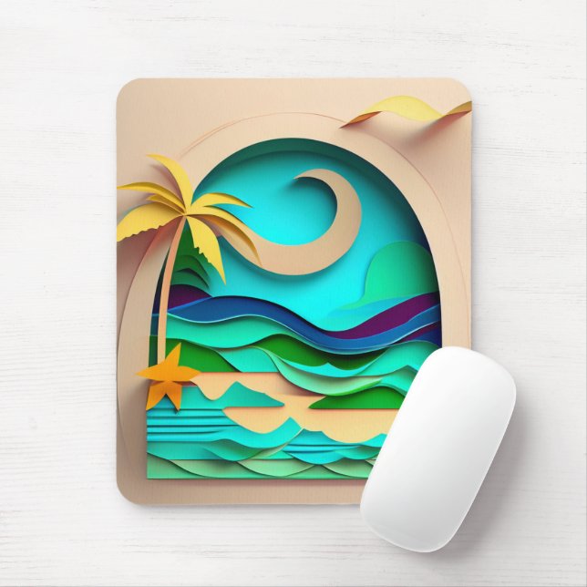 3D Papercraft Tropical Beach Mouse Pad (With Mouse)