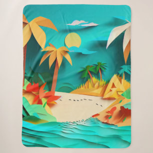 3D Papercraft Tropical Beach Sherpa Blanket