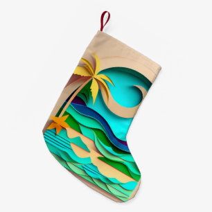 3D Papercraft Tropical Beach Small Christmas Stocking