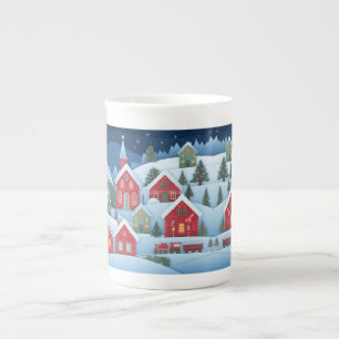3D Papercut Christmas Village Bone China Mug