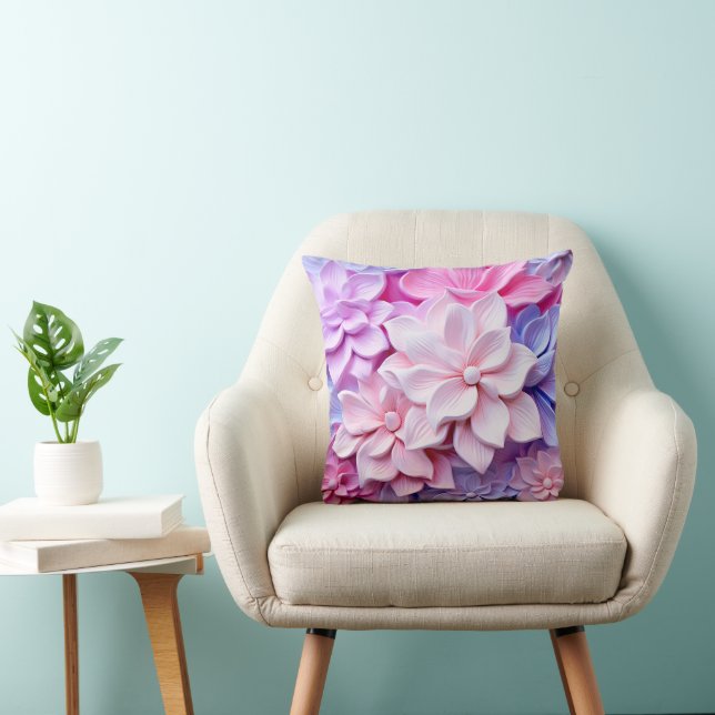 3D Pastel Flower Pattern Cushion (Chair)