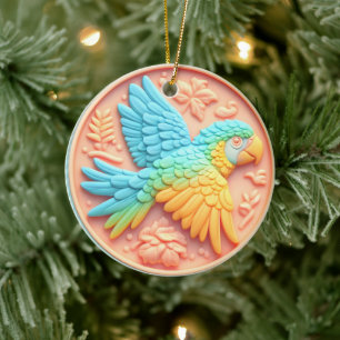 3D pastel Macaw Ceramic Ornament