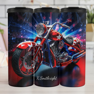 3D Patriotic Motorcycle Red White Blue Thermal Tumbler