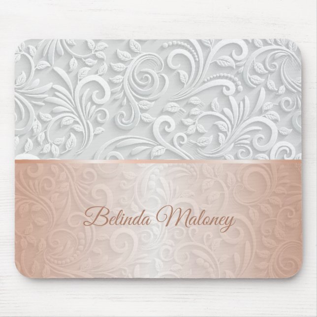 3D Pattern White Rose Gold Mouse Pad (Front)