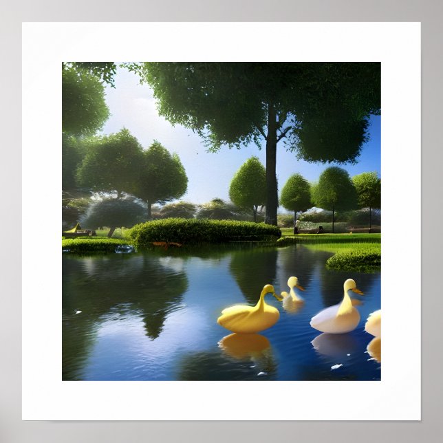 3D picture Beautiful ducks swimming in a pond Poster (Front)