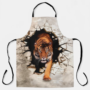 3d picture tiger emerges from the destroyed wallti apron