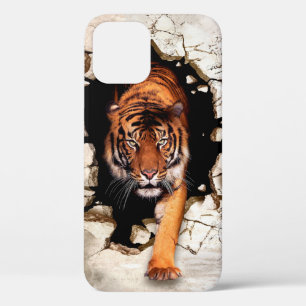 3d picture tiger emerges from the destroyed wallti iPhone 12 case