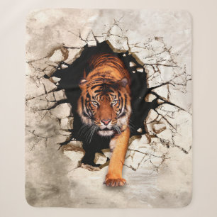 3d picture tiger emerges from the destroyed wallti sherpa blanket