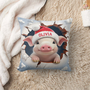 3D Piglet Christmas Cushion