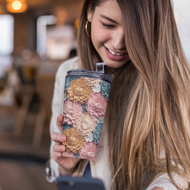 3D Pink and Blue botanical Floral Thermal Tumbler (3D Pink and Blue botanical Floral Thermal Tumbler)