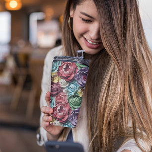 3D Pink and Blue botanical Floral Thermal Tumbler
