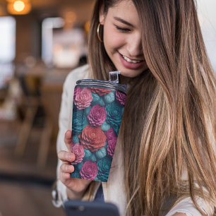 3D Pink and Blue Floral Thermal Tumbler