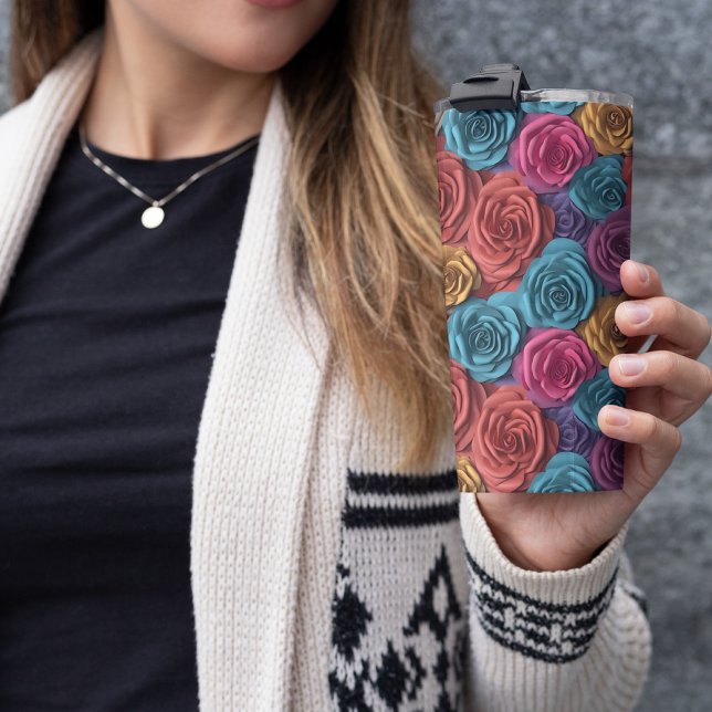 3D Pink and Blue Floral Thermal Tumbler (3D Pink and Blue Floral Thermal Tumbler)