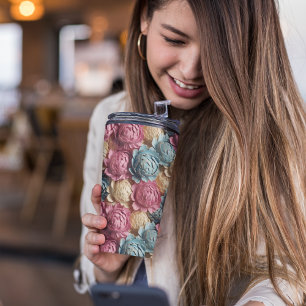 3D Pink and Blue Floral Thermal Tumbler