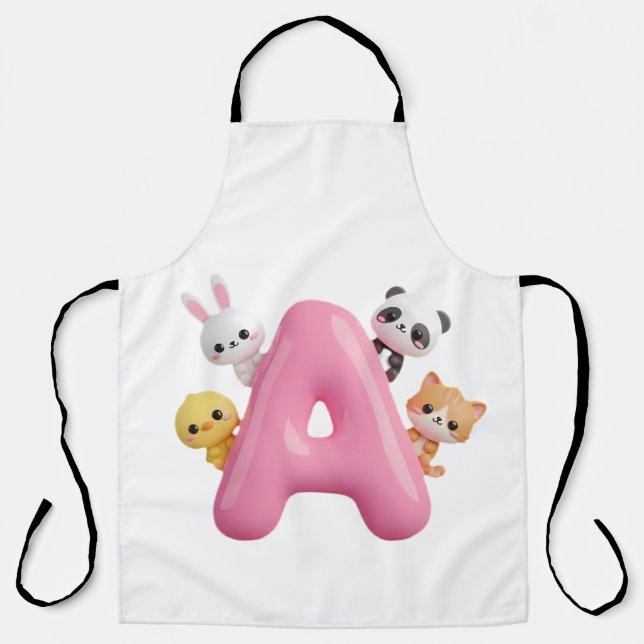 3D Pink Balloon Letter A Forest Animals Apron (Front)
