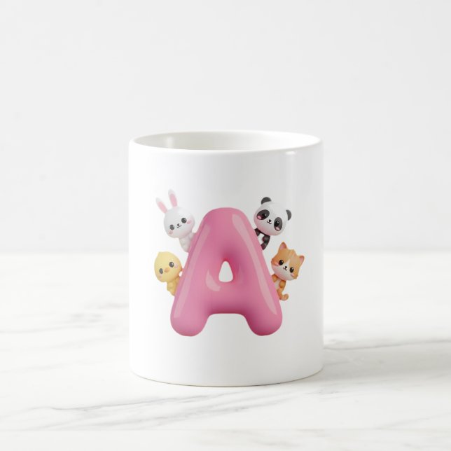 3D Pink Balloon Letter A Forest Animals Mug (Center)