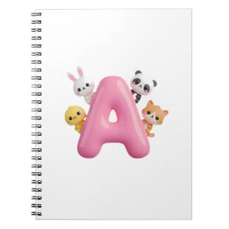 3D Pink Balloon Letter A – Forest Animals Notebook