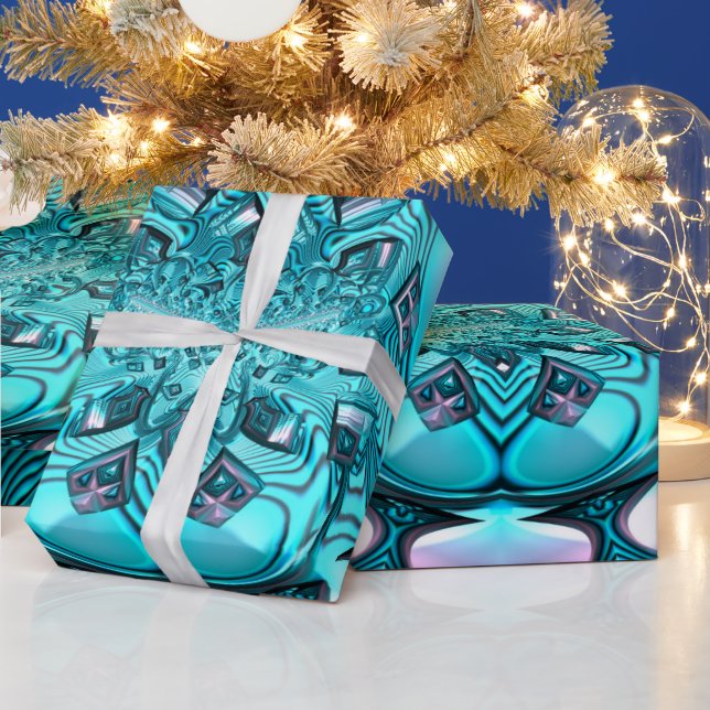 ~ 3D Pink Blue Pastel Fractal ~ Wrapping Paper (Holidays)