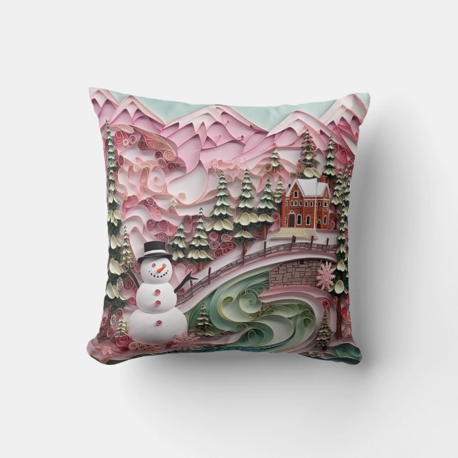 3D Pink Christmas Throw Pillow (Front)