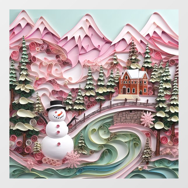 3D Pink Christmas Window Cling (Sheet)